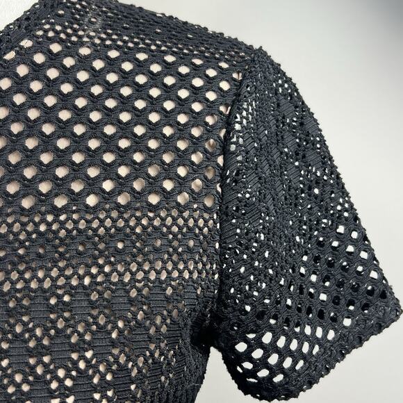 BCBG MaxAzria Vicktoria Black Lace Peplum Hem Top Shirt Size M Short Sleeve - Picture 4 of 14